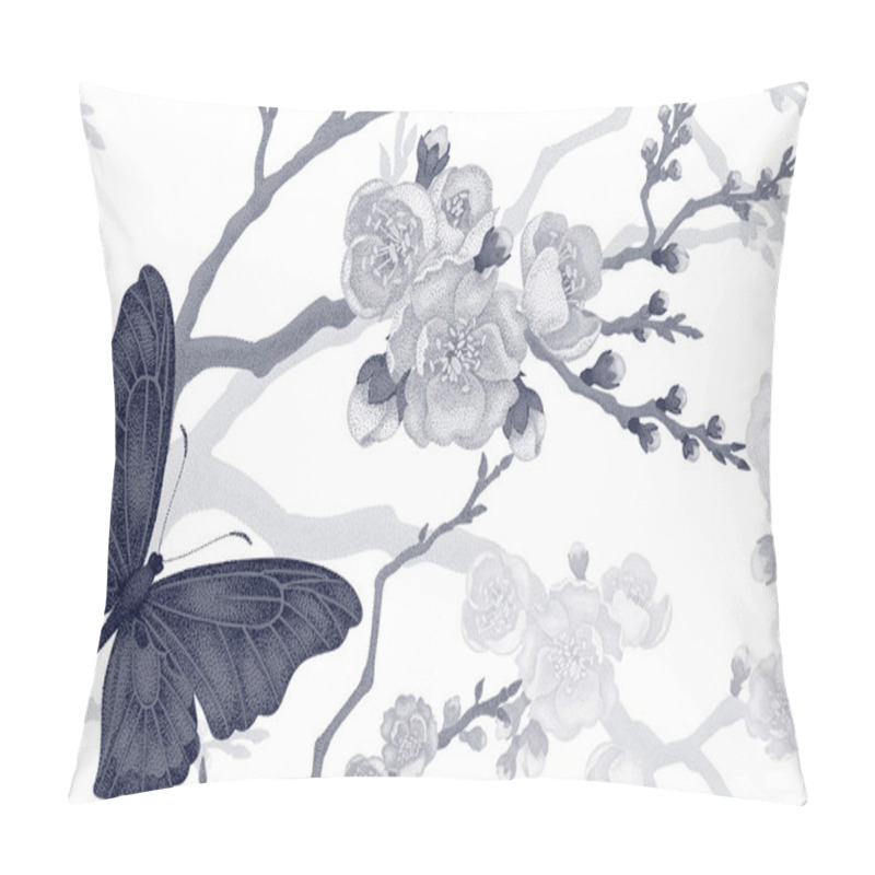 Personality  Seamless Pattern With Butterfly And Cherry Branch. Pillow Covers