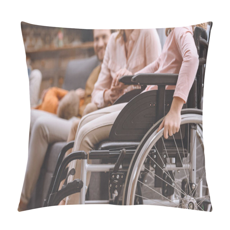 Personality  Cropped Shot Of Mother And Daughter In Wheelchair Holding Hands At Home Pillow Covers