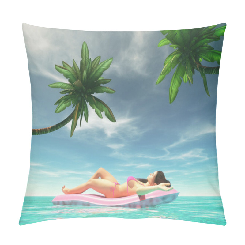 Personality  Happy Woman On Pink Air Bed  Pillow Covers