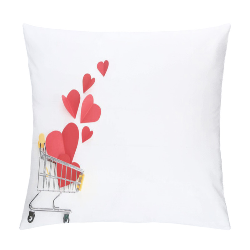 Personality  Shopping Cart With Paper Hearts On White Wooden Table Pillow Covers