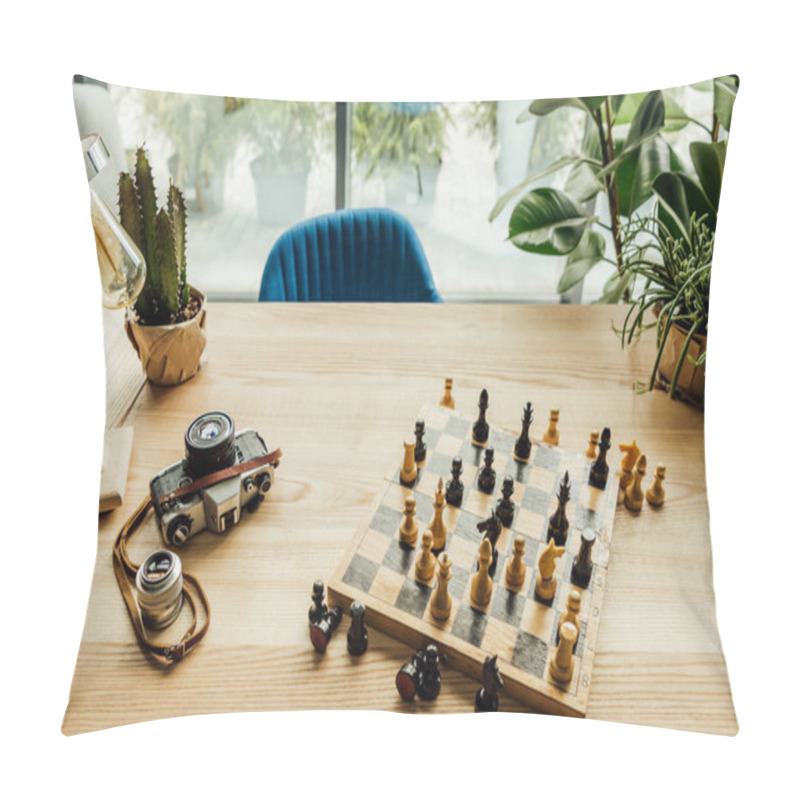 Personality  Workplace With Chess Set On Chess Board Pillow Covers