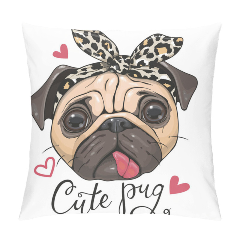 Personality  Cartoon Pug Dog In A Leopard Scarf  Pillow Covers