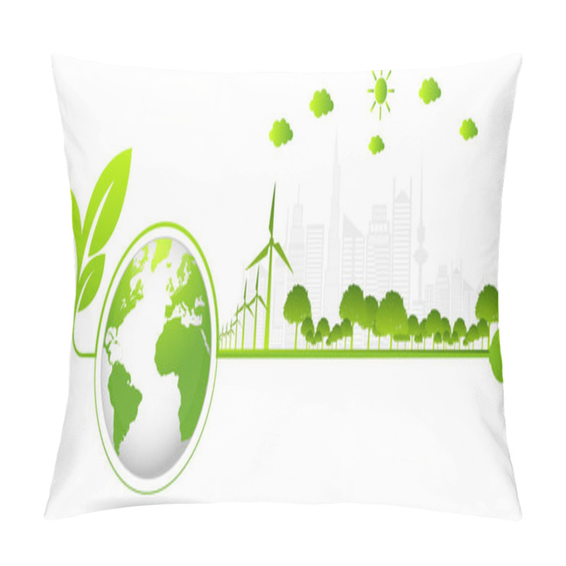 Personality  Ecology Concept And Environmental ,Banner Design Elements For Sustainable Energy Development, Vector Illustration Pillow Covers