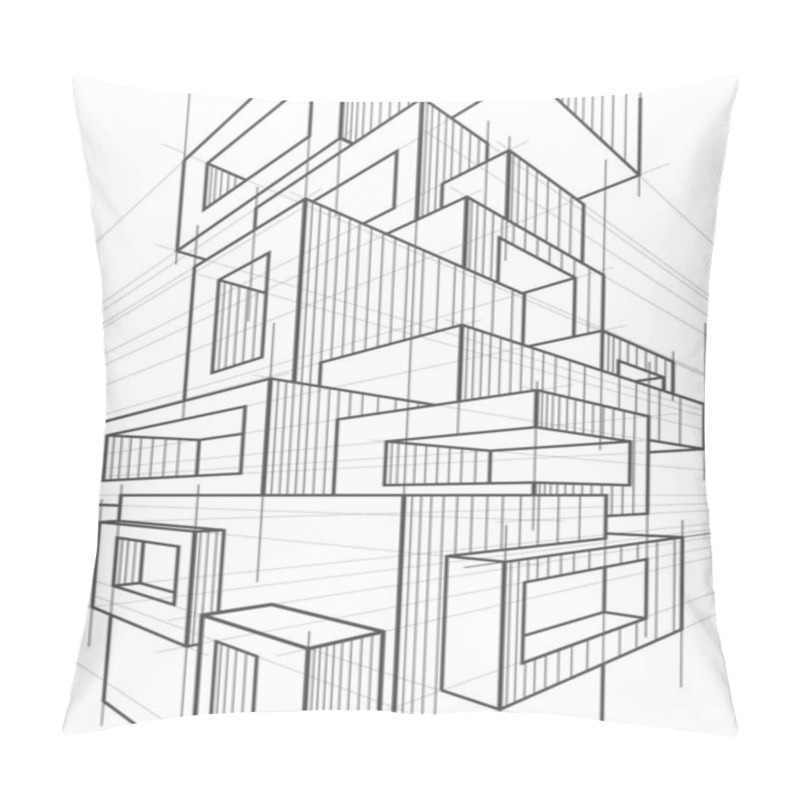 Personality  Abstract Linear Architectural Sketch Of Abstract Multi Storey Modern Building Pillow Covers