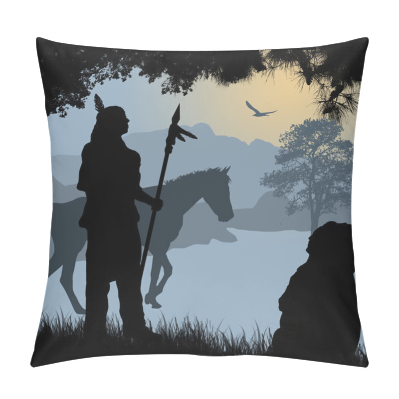 Personality  Native American Indian Silhouettes With Spear And Horse Pillow Covers