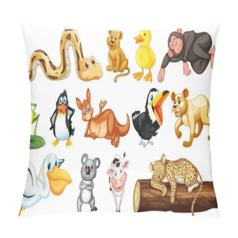 Personality  Many Wild Animals On White Background Illustration Pillow Covers