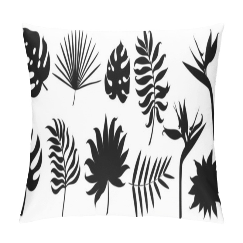 Personality  Silhouettes Of Different Tropical Leaves Isolated On White.  Pillow Covers