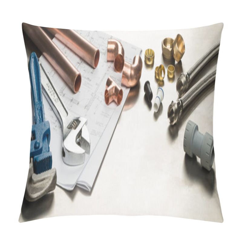 Personality  Selection Of Plumbers Tools And Plumbing Materials Pillow Covers