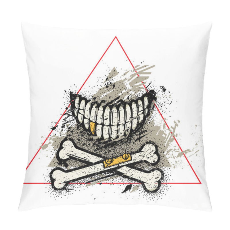 Personality  Dotwork Skull Smile With Crossed Broken Bones And Golden Tooth.  Pillow Covers