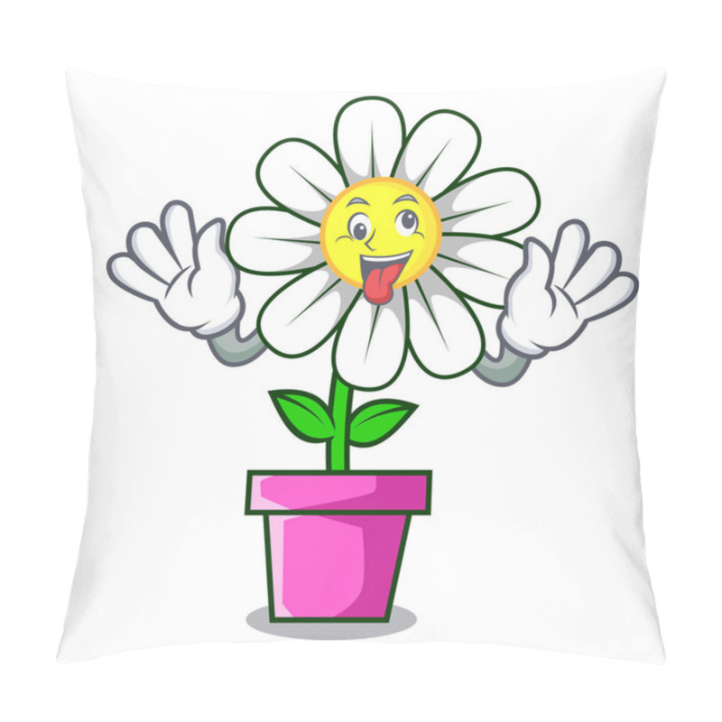 Personality  Crazy Daisy Flower Mascot Cartoon Vector Illustration Pillow Covers