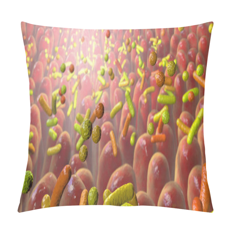 Personality  Human Intestine With Intestinal Bacteria, 3D Illustration. Human Gut Microbiome Pillow Covers