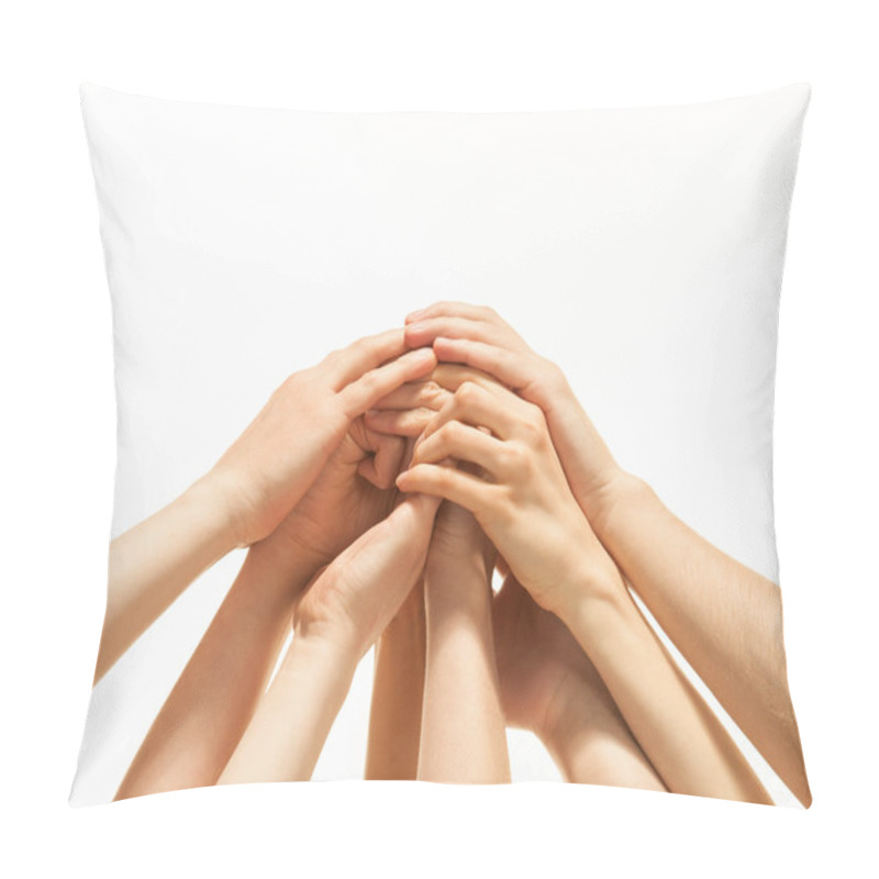 Personality  Successful Team: Many Hands Holding Together Pillow Covers