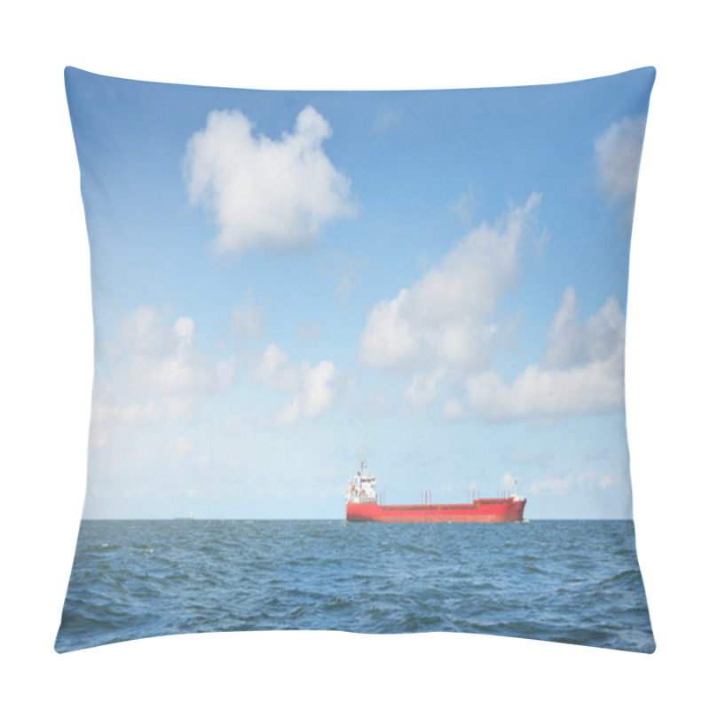 Personality  Large Red Cargo Ship Sailing In The North Sea, Norway. Freight Transportation, Nautical Wessel, Global Communications, Logistics Theme Pillow Covers