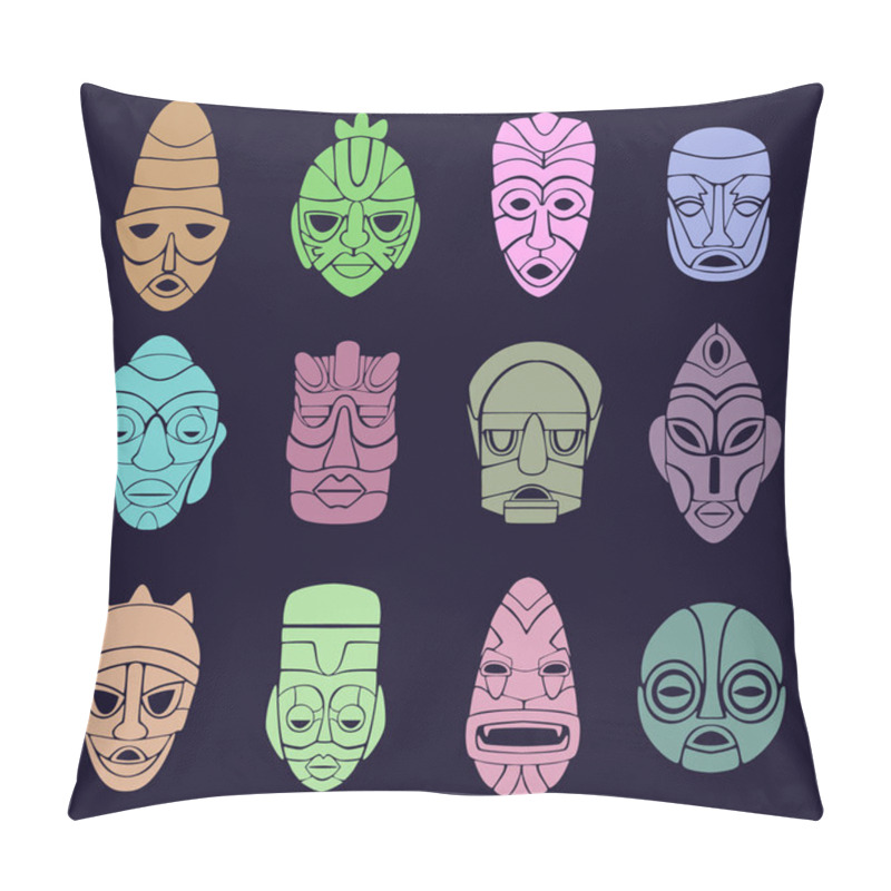 Personality  Wallpaper From A Set Of Twelve Pagan Masks. The Faces Of Various Gods, Spirits, And Other Mystical Beings. Vector Illustration. Pillow Covers