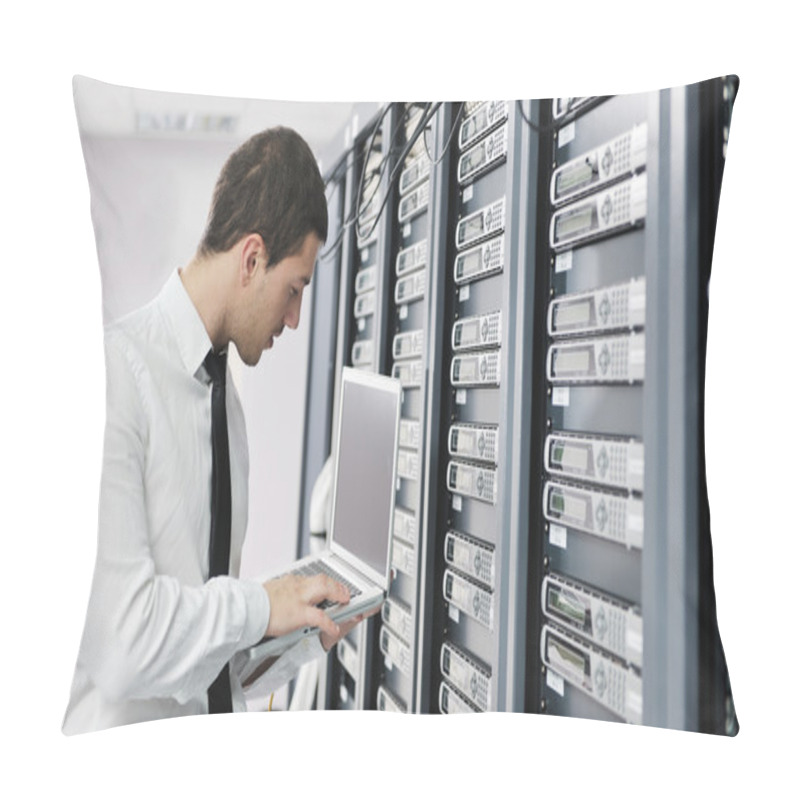 Personality  Business Man Practice Yoga At Network Server Room Pillow Covers