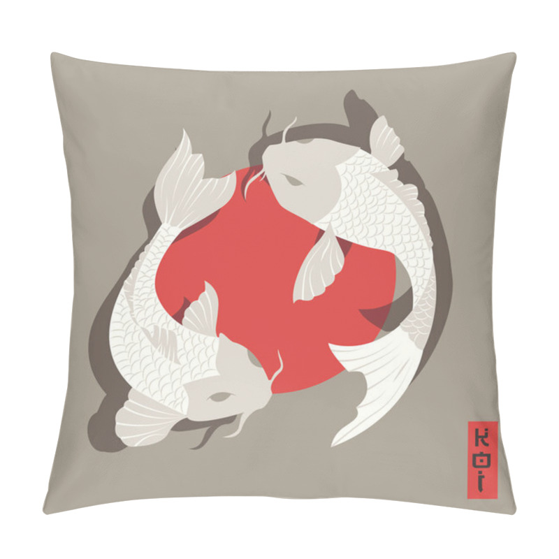 Personality  Two Carp Koi Fish Swimming Around Sun, Traditional Japanese Style Pillow Covers