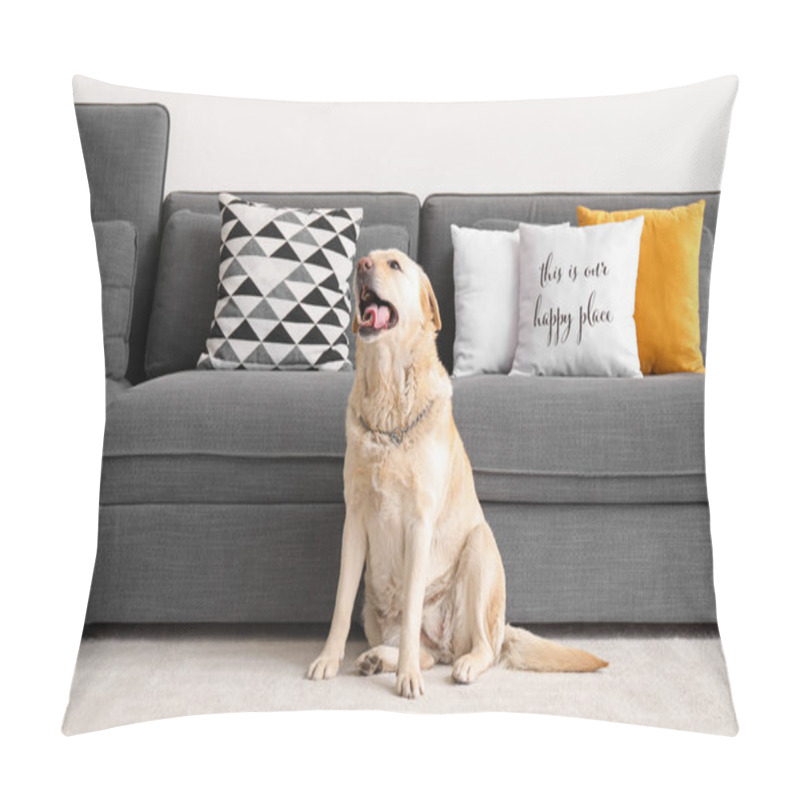 Personality  Cute Labrador Dog Sitting On Carpet At Home Pillow Covers