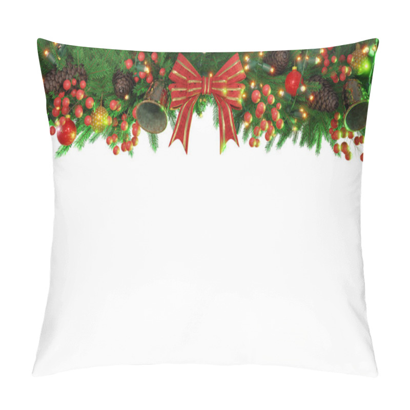 Personality  3D Illustration , 3d Rendering . Christmas Decoration Isolated. Holiday Border, Frame. Red Holly Berry On Pine Tree Branches. For Celebration Banners, Headers, Posters. Pillow Covers