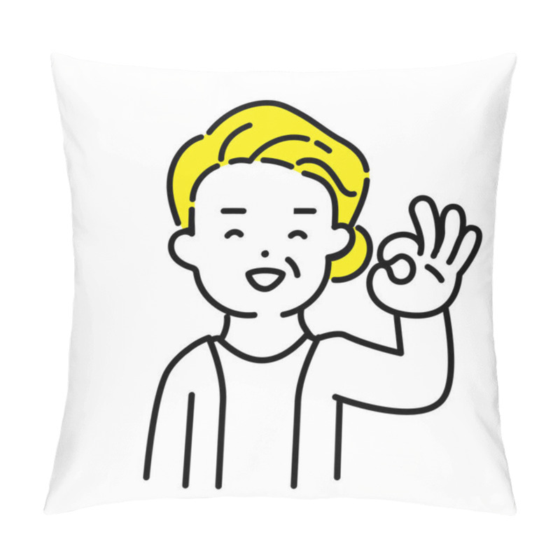 Personality  Illustration Series Of Cute Person _ Senior Women_ OK Sign Pillow Covers