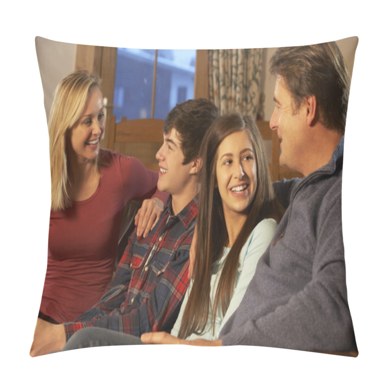 Personality  Portrait Of Family Relaxing On Sofa Together Pillow Covers