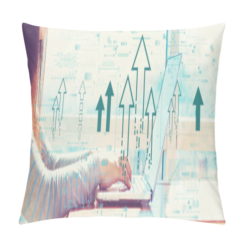 Personality  Rising Arrow Theme With Woman Working On A Laptop Pillow Covers