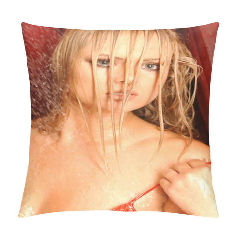 Personality  Wet Haired Blond - Red Slip - Surlty Blonde Pillow Covers