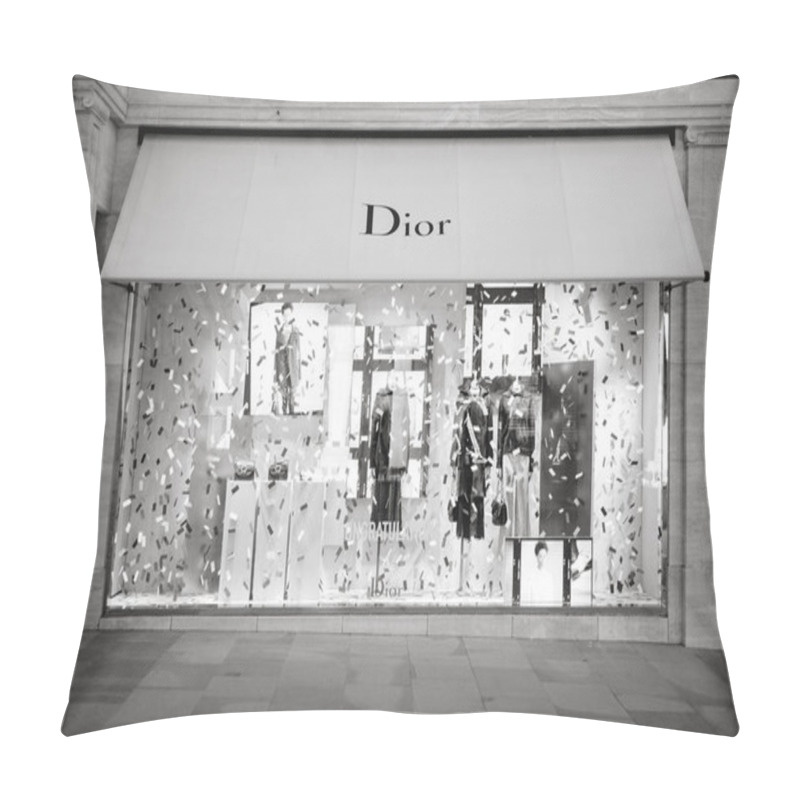 Personality  LONDON, UNITED KINGDOM - MAY 18, 2018: Congratulation Message From Christian Dior Fashion Boutique To  HRH Prince Harry Of Wales KCVO And Ms Meghan Markle Flagship Store On Regent Street For Royal Wedding Black And White Pillow Covers