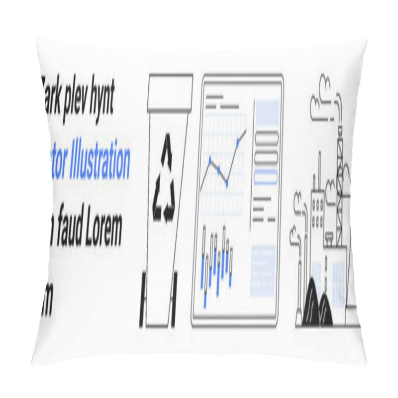 Personality  Recycling Bin, Data Analysis Dashboard With Charts, Smokestacks Emitting Pollution. Ideal For Environmental Awareness, Data Integration, Industrial Impact, Sustainability Efforts, Waste Recycling Pillow Covers