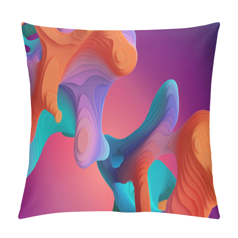 Personality  3d Render, Abstract Vivid Neon Background With Volumetric Curvy Shapes And Wavy Lines. Colorful Creative Wallpaper With Layered Liquid Marbling Effect Pillow Covers