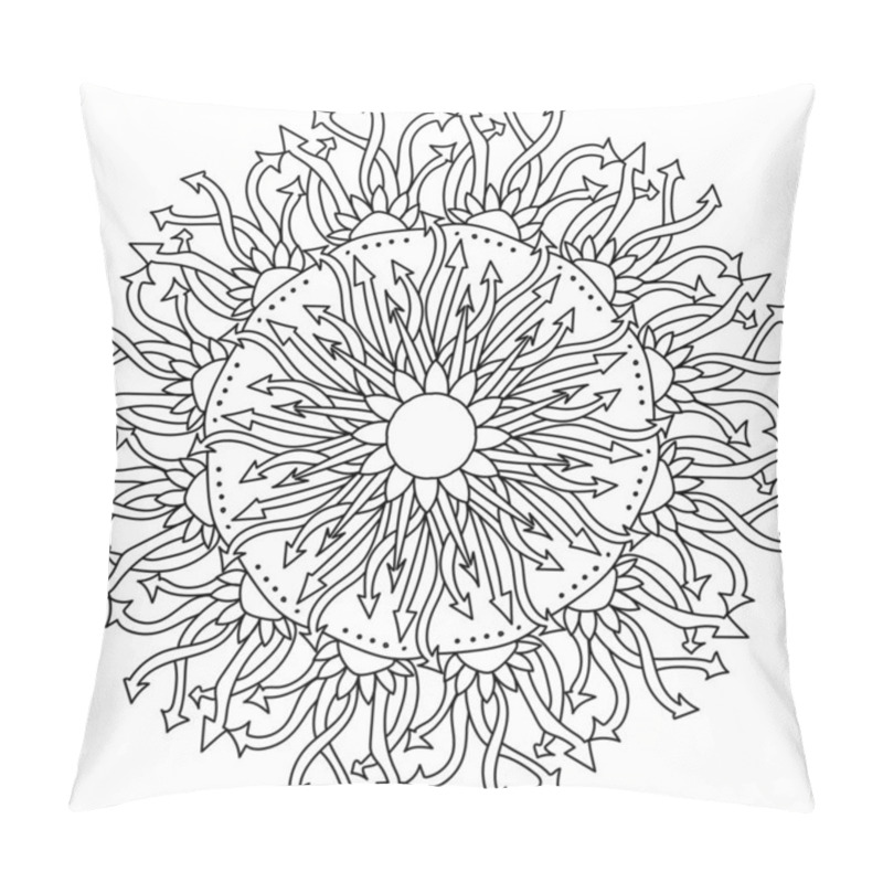 Personality  Contour Mandala Of Arrows And A Flower In The Center, Meditative Coloring Page From Ornate Motifs Vector Illustration Pillow Covers