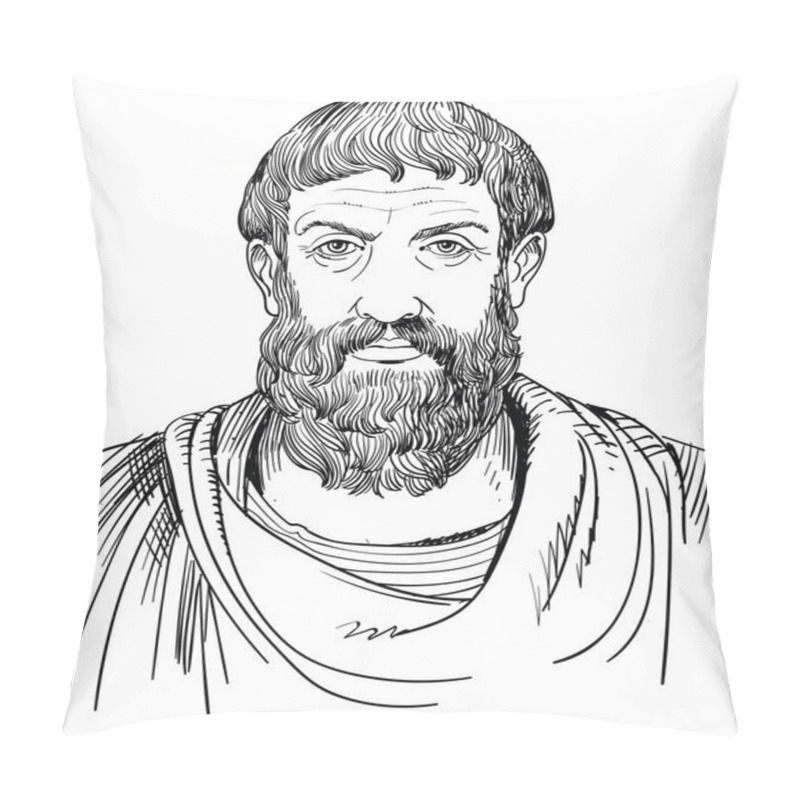 Personality  Greek Philosopher Epicurus Portrait In Line Art Illustration Pillow Covers