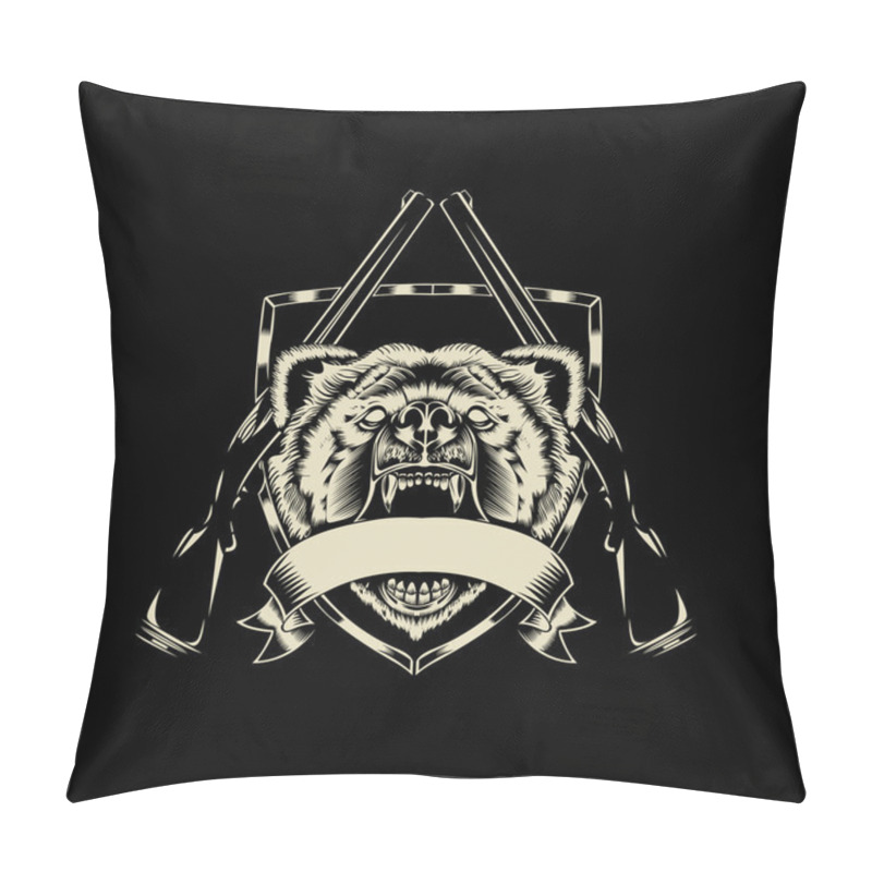 Personality  Illustration Of Angry Bear Head. Black And White Style. Pillow Covers