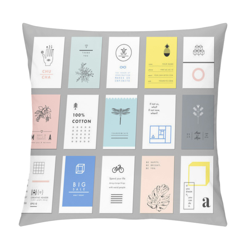 Personality  Set Of Different Elements And Shapes Plus Collection Of Universal Cards. Templates With Trendy Geometric Patterns And Colors.Hipster Symbols And Logotypes. Geometric, Alchemy, Decor Items.  Pillow Covers