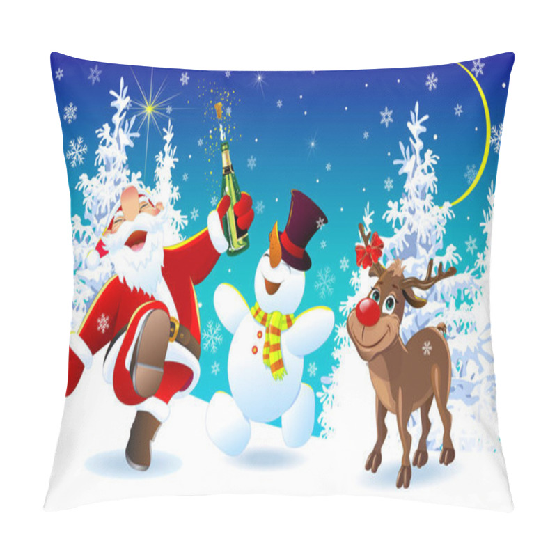 Personality  Happy Santa, A Deer And A Snowman On Christmas Eve 1 Pillow Covers