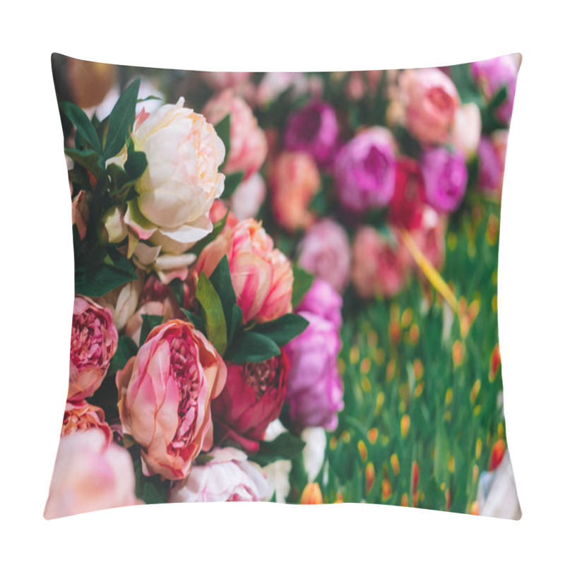 Personality  Lot Of Peonies, Close Up. Beautiful Flower For Any Holiday. Lots Of Pretty And Romantic Flowers In Floral Shop. Pillow Covers