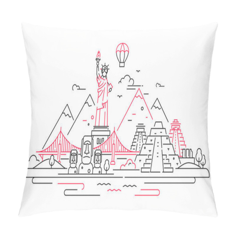 Personality  America - Vector Line Travel Illustration Pillow Covers