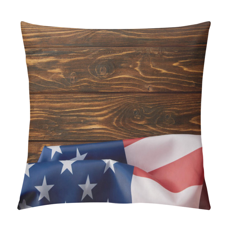 Personality  Top View Of Usa Flag On Wooden Surface  Pillow Covers