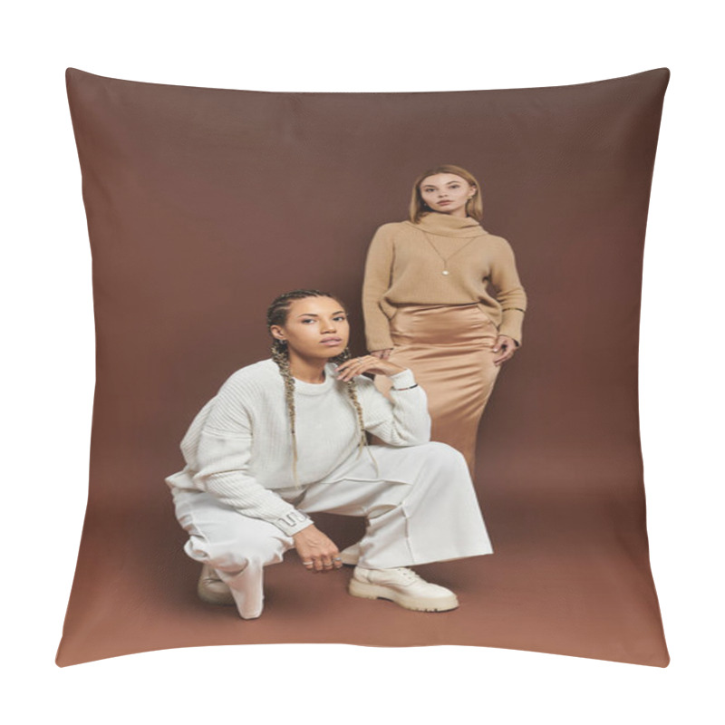 Personality  A Young Couple Embraces The Autumn Season In Stylish, Comfortable Clothing, Radiating Joy. Pillow Covers