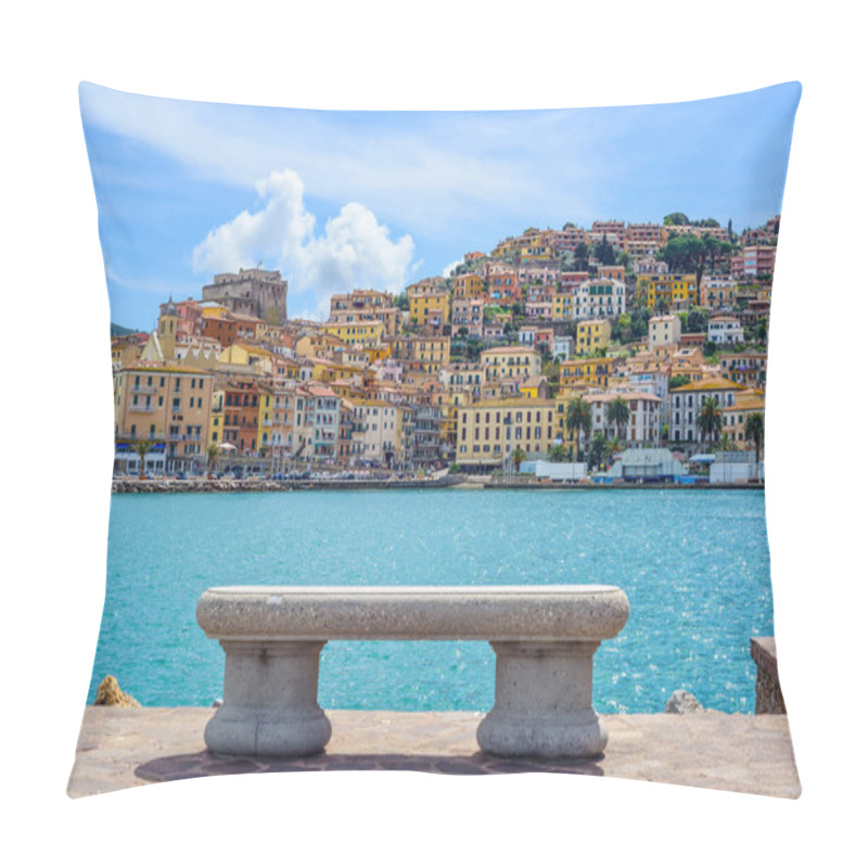 Personality  Bench On Seafront In Porto Santo Stefano, Argentario, Tuscany, I Pillow Covers