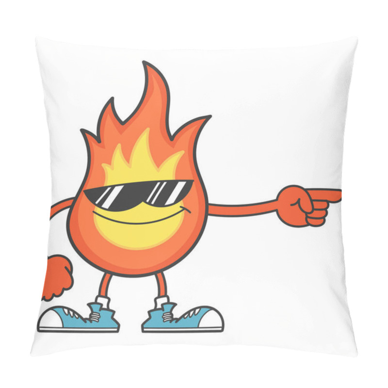 Personality  Smiling Fireball With Sunglasses Cartoon Giving The Middle Fingers Isolated On White Pillow Covers