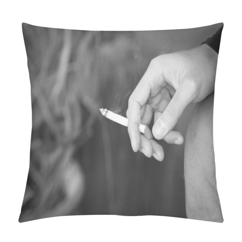 Personality  Close Up Hand Holding Cigarette. Stop Smoking Pillow Covers