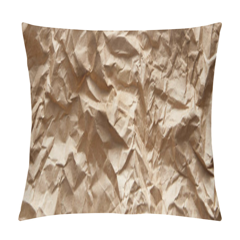 Personality  Top View Of Empty Beige Crumpled Craft Paper Texture, Panoramic Shot Pillow Covers