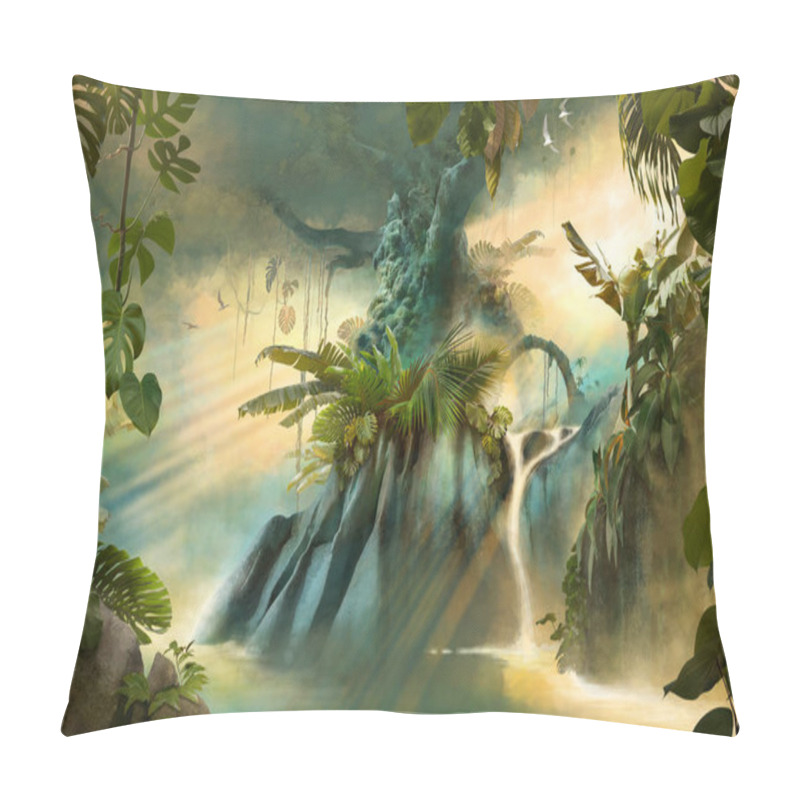 Personality  Beautiful Dreamy Jungle Landscape With Big Old Tree, Can Be Used As Background Or Wallpaper Pillow Covers