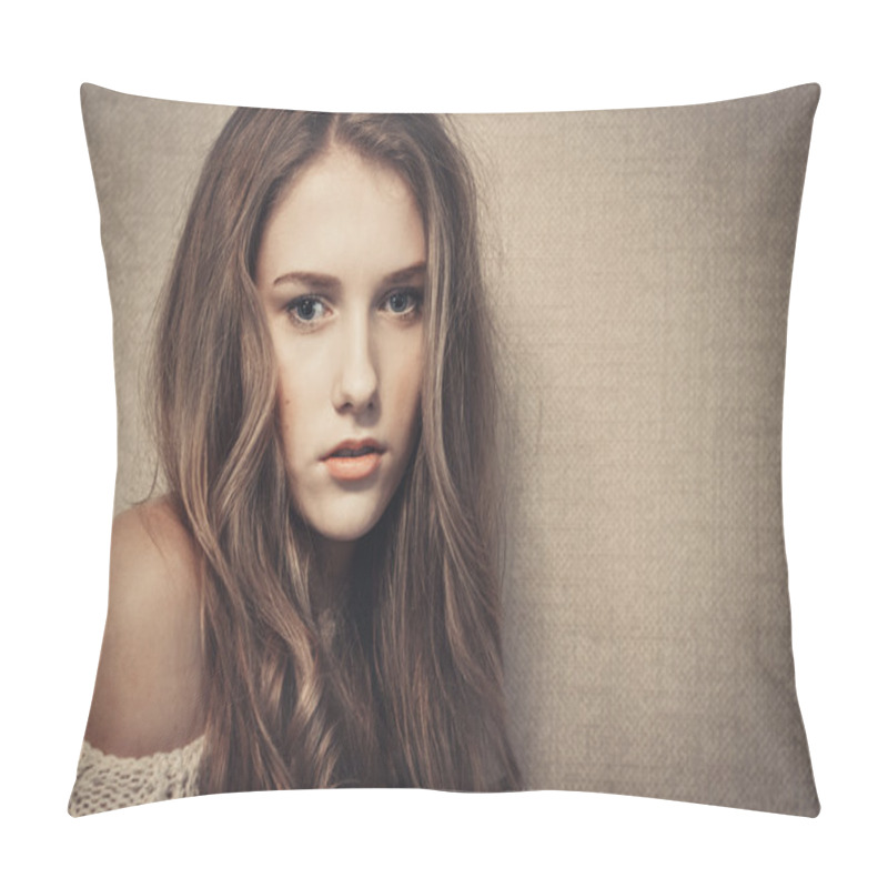 Personality  Young Beautiful Girl Looking At Camera, Dramatic Look, Art Portrait Pillow Covers