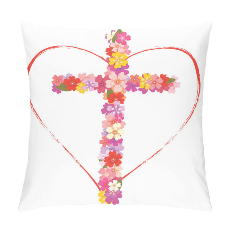 Personality  Cross With Flowers And Heart Pillow Covers