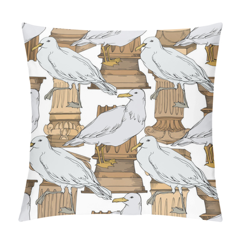 Personality  Vector Sky Bird Seagull In A Wildlife. Black And White Engraved Ink Art. Seamless Background Pattern. Pillow Covers