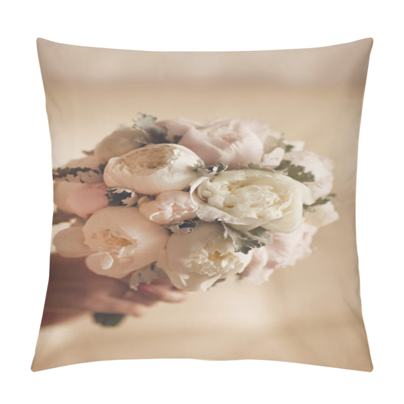 Personality  Bride Bouquet Of Wedding Flowers White Peony Pillow Covers