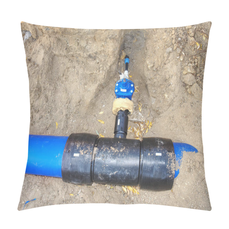 Personality  Regional Rural Water Supply Pipeline In Trench.  Plumbing And Water Supply Fittings Joint Houses Lines With Main Town  Pipeline. Pillow Covers