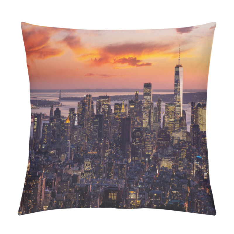 Personality  New York City Skyline. Manhattan Sunset Skyscrapers Panorama Pillow Covers