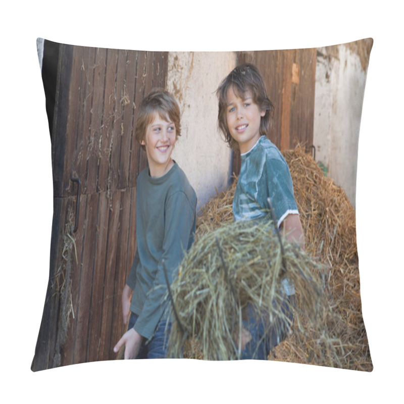 Personality  Two Boys With Hayforks, Happy Pillow Covers